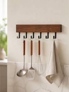 1PC Standard Size Wood Natural Color Durable Rustproof Waterproof Non Slip Wall Mounted Storage Rack With Multiple Hooks And Storage Compartments Space Saving Versatile Organizer For Towels Jackets Hats Bags Keys Entryway Bathroom - Multicolor - View 3