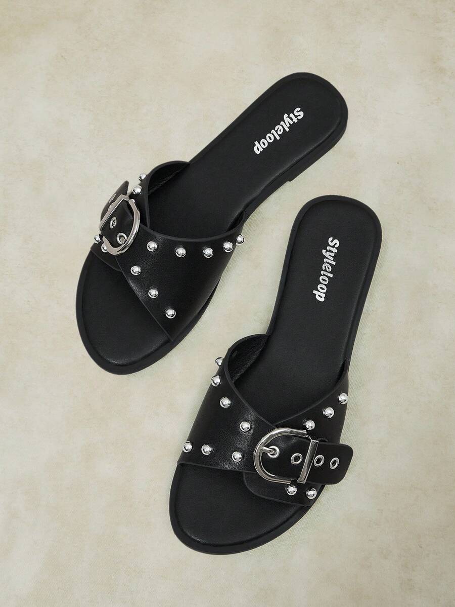 Styleloop Ladies, Willow Nails, Buckles, Flat Shoes. - Black - View 1