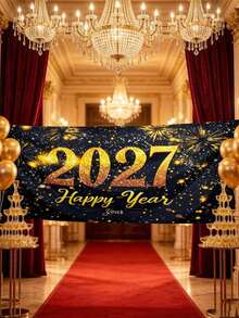 2026/2027 新年快樂橫幅 金色數位風 彩色紙碎派對背景布 黑白慶祝裝飾 多用途 室內外適用 居家辦公室婚禮 - 彩色 - 查看 4