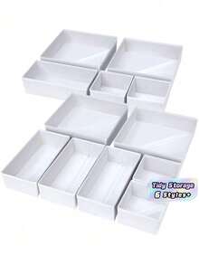 布製抽屜收納籃 可折疊白色衣櫥收納盒 多件組 1/3/6/9 入 用於內衣文胸襪子圍巾 - 本白 - 查看 1