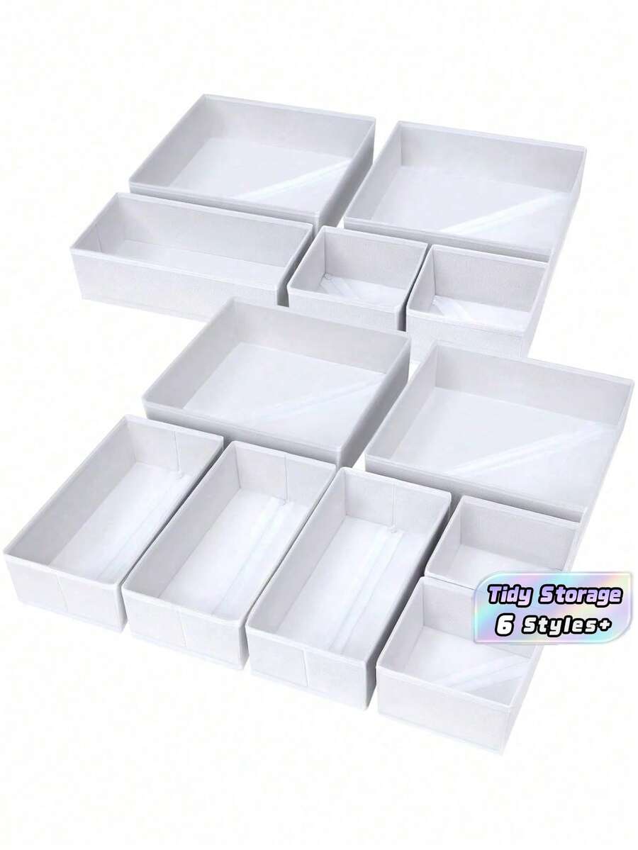 布製抽屜收納籃 可折疊白色衣櫥收納盒 多件組 1/3/6/9 入 用於內衣文胸襪子圍巾 - 本白 - 查看 1