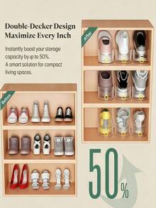 Adjustable Double Layer Shoe Rack Organizer – Space Saving 2-Tier Shoe Stacker For Sneakers, Heels, Boots, Closet, Entryway - Multicolor - View 6