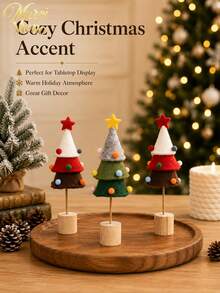 Muroi Mono Dekorasi Meja Pohon Natal dari Kain Felt, Pohon Mini Pom Pom Warna-warni dengan Alas Kayu, Ornamen Liburan Buatan Tangan yang Lucu untuk Rumah, Kantor, Meja, Rak & Dekorasi Pesta Natal - Beraneka warna - View 5
