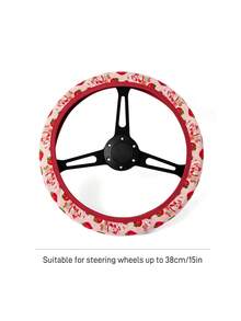 Strawberry Shortcake X SHEIN Cute Strawberry Pattern Steering Wheel Cover, 15-Inch Universal Non-Slip Elastic Car Steering Wheel Cover, Soft And Breathable Pink Strawberry Pattern Car Interior Accessories, Suitable For Women And Girls - Strawberry Doll - View 3