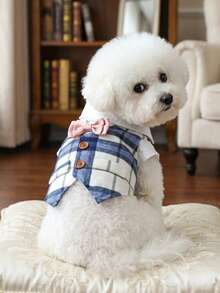 PETSIN 1pc Gentleman Groom Vacation Two Pet Dresses, Comes With Traction D-Ring Dog Dress Up, Small Dog Cat Dog Universal Clothes, Wedding Birthday Photo Casual Clothing - Blue - View 2