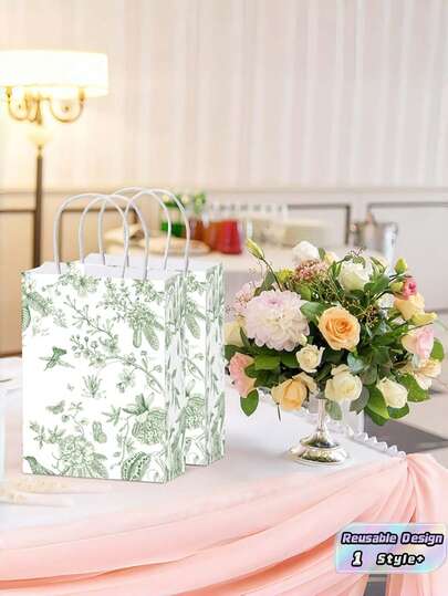 20 PCS Wedding Theme Elegant Lace Floral Patterned Sturdy Reusable Gift Bags With Ribbon Handles For Bridal Shower Engagement Anniversary Birthday Party Favors Decorative Storage Totes Ideal For Wedding Supplies Celebrations Romantic Occasions