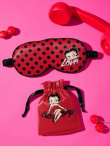 Betty Boop x SHEIN 1 Printed Eye Mask, Made Of Smooth Satin Fabric, High Shading, Luxurious And Fashionable Design, Suitable For Summer, Spring, Beach, Vacation And Other Occasions - Red - View 5