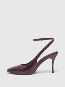 CUCCOO BIZCHIC Square Toe Patent Leather Women's Shoes, Elegant Temperament For Business Commuting, Fashionable And Versatile Back Lace-Up Solid Color Embossed - Burgundy - View 4