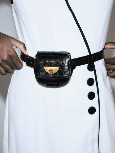 Noxbound Tide Cool Black Crocodile Pattern Waist Bag Belt Personalized Removable Small Bag Decorative Function Wind Belt
