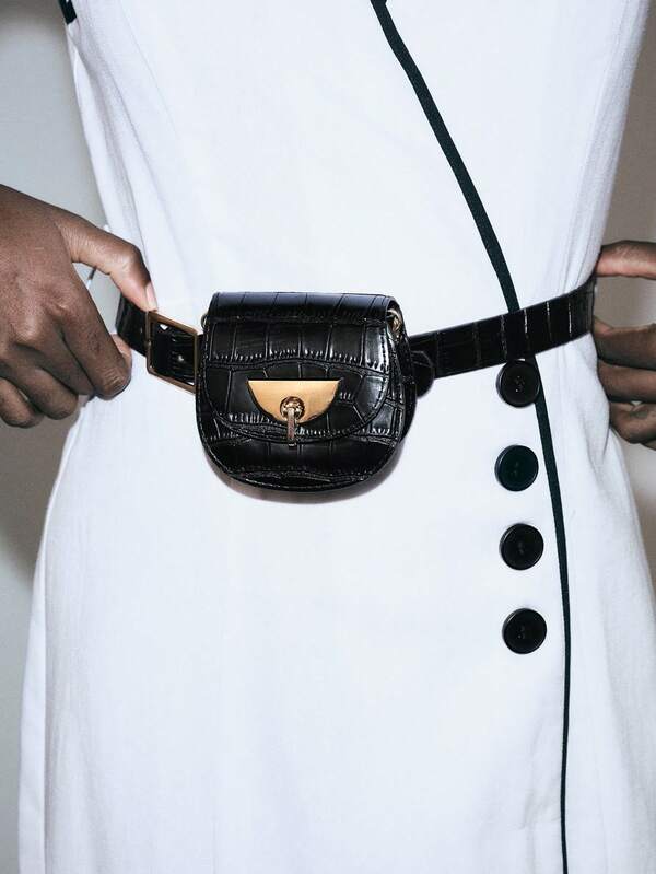Noxbound Tide Cool Black Crocodile Pattern Waist Bag Belt Personalized Removable Small Bag Decorative Function Wind Belt