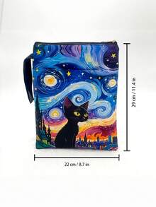 1 Buah Tas Tote Penyimpanan Portabel Kapasitas Besar Ringan Tahan Lama Motif Van Gogh Malam Berbintang Kucing Hitam Cocok untuk Pelajar, Kantor, Perjalanan Luar Ruangan, dan Penggunaan Sehari-hari, Populer dan Bergaya - Beraneka warna - View 2