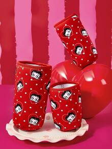 Betty Boop x SHEIN 1Pc Cute Printed Fabric Cup Holder, Neoprene Cup Sleeve Thermal Insulation Material, Reusable, S/M/L Three Sizes, Suitable For Different OZ Coffee Cups - Red - View 2