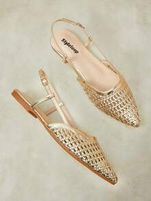 Styleloop Ladies Pointed Real Woven Splicing Daily Travel Casual Versatile Fashion Sandals Flat - Gold 1 - View 5