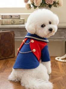 PETSIN 1pc Royal Prince Pet Dress, Cat And Dog Universal Dress, Suitable For Wedding Companion Dress, Christmas Party Retro Noble Style Pet Photo - sapphire blue red - View 2