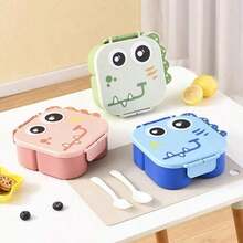 1pc Dinosaur Shaped Waterproof Pp Lunch Box, With Handle, 1470ml Capacity, Includes Utensils, 3-Compartment Design, Can Be Further Divided Into 4 Compartments. Suitable For Kitchen Storage/Food Container/Back To School Supplies/Office/Home/Holiday - Multicolor - View 4