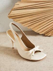 SHUZIA Women Crystal Rhinestone Embellished Square Toe Slingback High Heel Sandals Summer Shoes - White - View 2