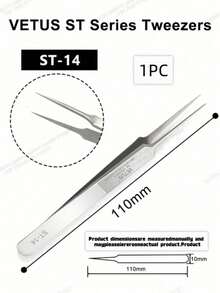 1PC Vetus ST Series Silver Pointed Tweezers, Stainless Steel Straight And Angled Tweezers For Eyelash Extensions, Available Models: ST-10/11/12/14/15/16/17 - Silver - View 15