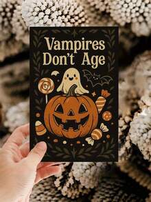 1PC Durable Cardstock With Red Envelope Funny Vampire And Pumpkin Pattern Halloween Greeting Card For Friends Family Adults Celebrate Spooky Season Share Laughter At Party - multicolor - View 5