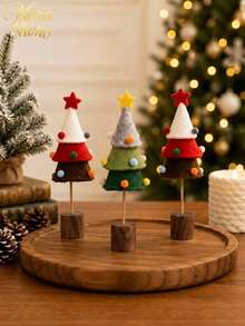 Muroi Mono Dekorasi Meja Pohon Natal dari Kain Felt, Pohon Mini Pom Pom Warna-warni dengan Alas Kayu, Ornamen Liburan Buatan Tangan yang Lucu untuk Rumah, Kantor, Meja, Rak & Dekorasi Pesta Natal - Beraneka warna - View 1