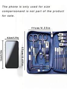 Blue Stainless Steel Nail Clipper Set With False Nails, Manicure Grooming Kit - Multicolor - View 4
