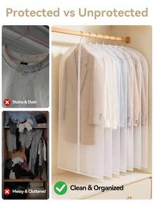 10PCS/5pcs/1pc Garment Dust Cover, Semi‑Transparent Thick Zipper Waterproof Suit Cover, Wedding Dress Protector, Back To School Supply, Wardrobe & Travel Use, Home Storage Organizer, Christmas Housewarming Gift, Clothing Protector, Garment Storage. - White - View 7