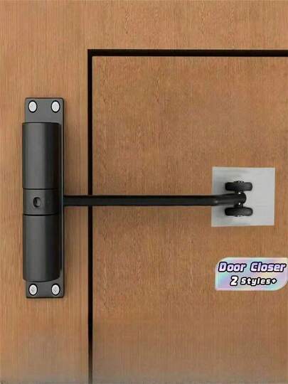 Heavy Duty Stainless Steel Automatic Door Closer Adjustable Spring Force Brush Metal Finish Touchless Touch Control Remote Operated Surface Mounted Interior Exterior Use Black White Finish Commercial Grade Hydraulic Swing Door Closer