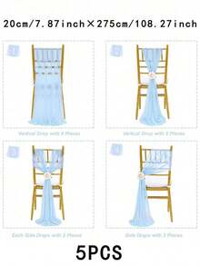 10pcs Elegant Light Blue Chiffon Chair Back Cover Set, Corridor Wedding Chair Back Decoration, Church Banquet Ceremony Reception Chair Set, Photography Props, Birthday Party Home Decor - Baby Blue - View 2