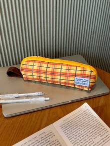 1pc Plaid Triangular Pencil Case, Stylish And High‑Quality, Large‑Capacity Stationery Box For Middle And High School Students, Portable Handheld Storage Bag, Stationery Pouch. - A - View 4