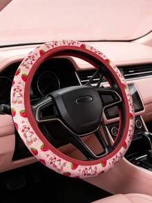 Strawberry Shortcake X SHEIN Cute Strawberry Pattern Steering Wheel Cover, 15-Inch Universal Non-Slip Elastic Car Steering Wheel Cover, Soft And Breathable Pink Strawberry Pattern Car Interior Accessories, Suitable For Women And Girls - Strawberry Doll - View 2