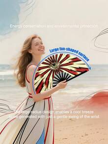 1PC Large Foldable Portable All Seeing Eye Print Hand Fan Party Music Festival Rally Concert Decoration Summer Outdoor Cheering Aid Durable Lightweight - multicolor - View 2