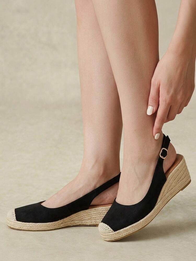 Styleloop Women's Wedge & Platform Shoes, Retro Woven Wedge Sandals, Vacation Outfit, Travel Essential, Minimalist & Elegant Fall Shoes - Black - View 7