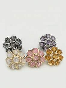 1 Pack 10 Pieces Premium Flower‑Shaped Metal Buttons Colorful Rhinestone Inlaid Fasteners For Tweed Suit Overcoat Fur Clothing Diy Sewing Accessories - 10pcs - View 11