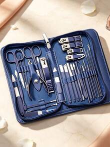 Blue Stainless Steel Nail Clipper Set With False Nails, Manicure Grooming Kit - Multicolor - View 9