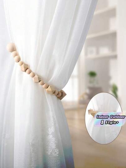 2PCS Universal Size Wooden Beads Magnetic No Drill Curtain Tie Backs Holders With Strong Magnets Easy Snap Closure Rustic Nordic Style Decorative Drapes Clips For Living Room Bedroom Office Window Treatment Home Decor Essential