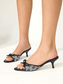 CUCCOO CHICEST 5.5CM 可愛蝴蝶結女款高跟涼鞋 黑白玫瑰布料小貓跟 黑色高跟鞋 舒適通勤日常約會出遊女鞋 - 黑色 - 查看 11