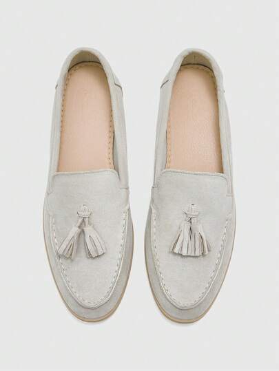CUCCOO BIZCHIC Women's Flat-Bottomed Round Toe Light Gray Suede Fringed Comfortable Commuting Women's Flat-Bottomed Shoes Loafers Are Suitable For Outdoor Vacation Daily Commuting Shopping To Work Comfortable Casual Flat-Bottomed Women's Shoes