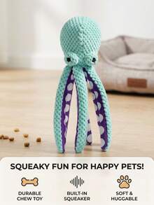 PETSIN Blue Pineapple Octopus Plush Dog Toy With Squeaker, Interactive Pet Chew Toy For Small Dogs & Cats, Funny Crinkle Puppy Toy For Indoor Self Play & Boredom Relief - Blue pineapple grizzled octopus - View 4