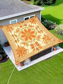 1 Piece Boho Mandala Orange Floral Gradient Outdoor Sun Shade Canopy Thickened UV Protection Easy Setup For Garden Patio Poolside 6 Person Without Poles - Orange Blossom - View 5