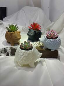 1PC Small Size Durable Non Slip Waterproof Rustproof Scratch Resistant Realistic Hedgehog Shape Modern Style Cute Succulent Plant Pot Planter Desktop Desk Home Office Bookshelf Window Sill Decor Garden Gift Housewarming Birthday - multicolor - View 2