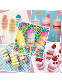 10pcs/20pcs Plastic Cake Push Pop Containers With Lids, Reusable Round Shape Push Up Cake Shooter Clear Cake Holders For Ice Cream Baking Molding - Clear - View 10