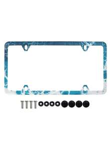 1PC Aluminum Alloy Rustproof Corrosion Resistant Wave Pattern Printed License Plate Frame With Screws Kit For Us Standard Cars Suvs Trucks Beach Ocean Summer Outdoor Auto Decoration Accessory - A - View 2