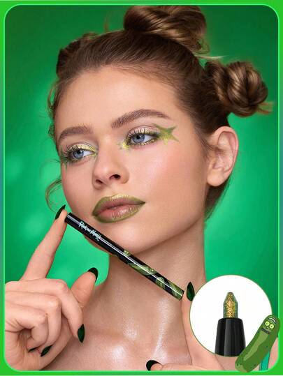 Rick and Morty X SHEIN 1pc Iridescent Green Chameleon Eyeliner Pencil, Create Cool Eye Makeup, Sweat-Proof And Waterproof, Smooth And Fluid, One-Stroke Application, Different Colors Under Different Lighting