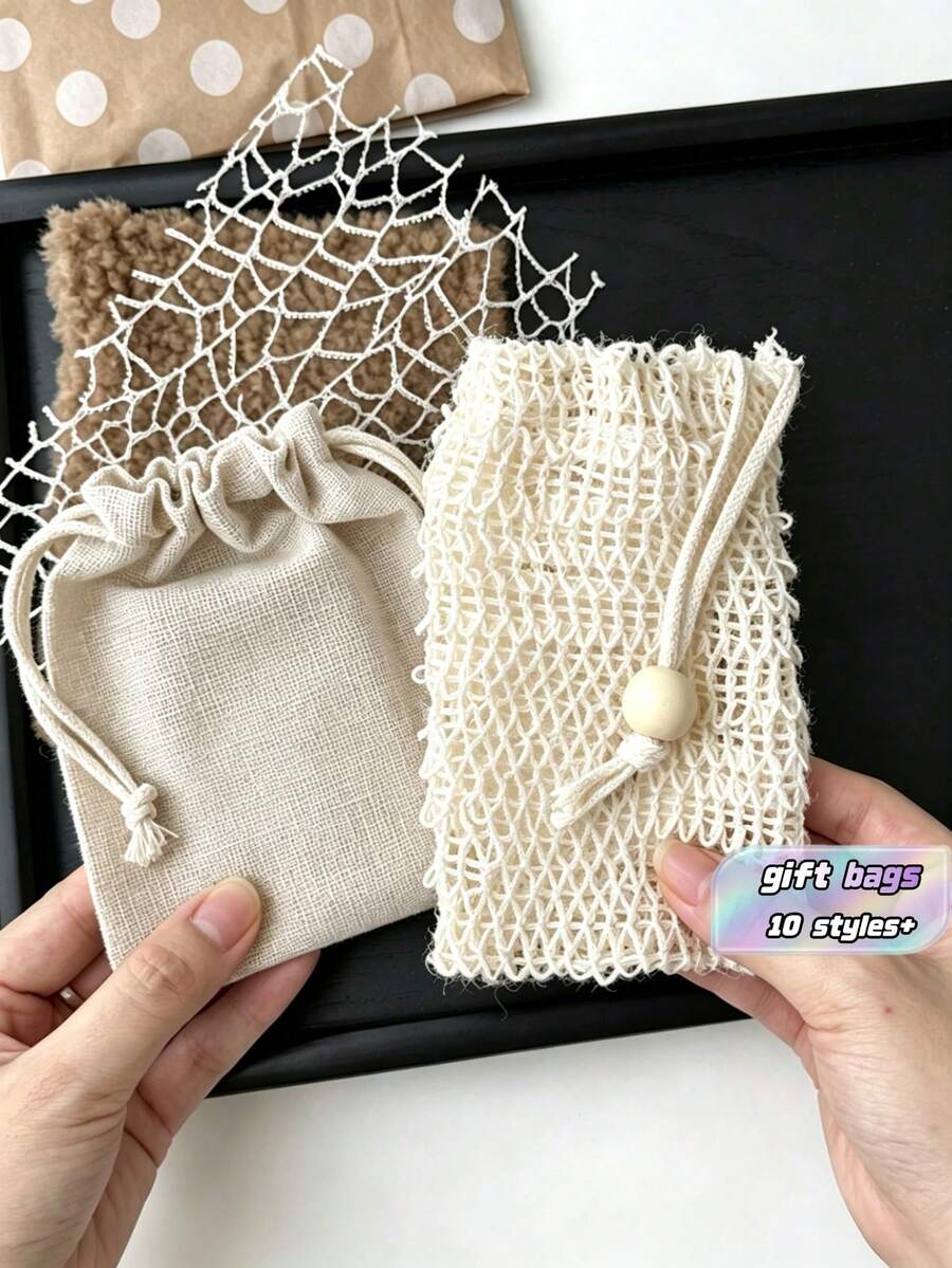 10 قطع/20 قطعة مجموعة أكياس رباط من القطن والكتان بطراز عتيق، حزمة مواد تغليف DIY، أكياس تخزين هدايا مناسبة للهدايا - مشاهدة 1