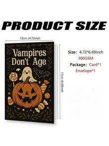 1PC Durable Cardstock With Red Envelope Funny Vampire And Pumpkin Pattern Halloween Greeting Card For Friends Family Adults Celebrate Spooky Season Share Laughter At Party - multicolor - View 6