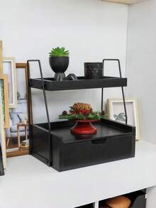 1PC Compact Solid Wood Multifunctional Desk Drawer Organizer Rack With Non Slip Base Scratch Proof Easy Clean Natural Wood Grain Shelf Storage For Kitchen Countertop Office Desktop Home Tidy Holder Stationery Utensils Accessories Small Tools - Multicolor - View 3