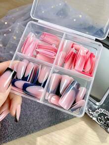 96pcs Rectangle Design French Acrylic Fake Nails Set, Easy To Wear French Manicure, Suitable For Women And Girls Daily Life And Party Use - Multicolor - View 2