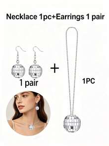 1/10 Pieces Disco Party Necklace Set Shiny Mirror Ball Pendant Chain Suitable For Carnival And Festival - Silver - View 10