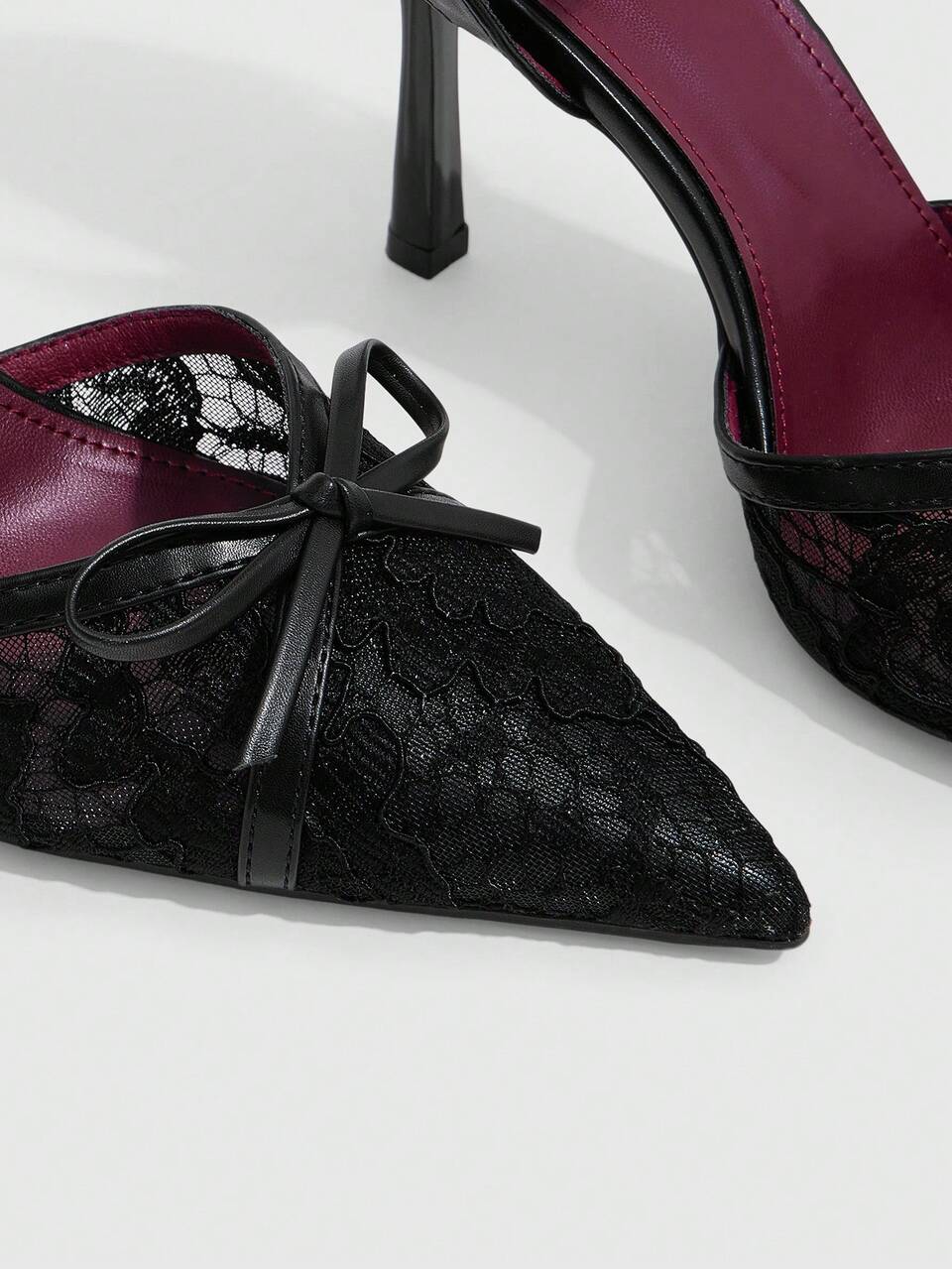 CUCCOO SZL Retro Lace Breathable Bow Empty Shoes, Stilettos Women's Shoes, Thin Heel Light Ripe Style High Heels Fashion