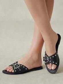 Styleloop Ladies, Willow Nails, Buckles, Flat Shoes. - Black - View 2