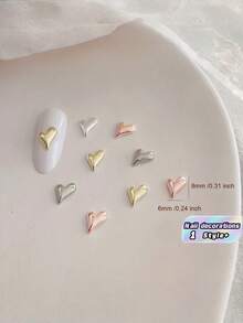 30PCS Silver Metal 3D Sparkling Bling Heart Shape Nail Art Charms Rhinestones With Flat Back DIY Embellishments For Acrylic Nails Manicure Salon Party Wedding Daily Use Decoration Gift For Women - peach heart - View 1